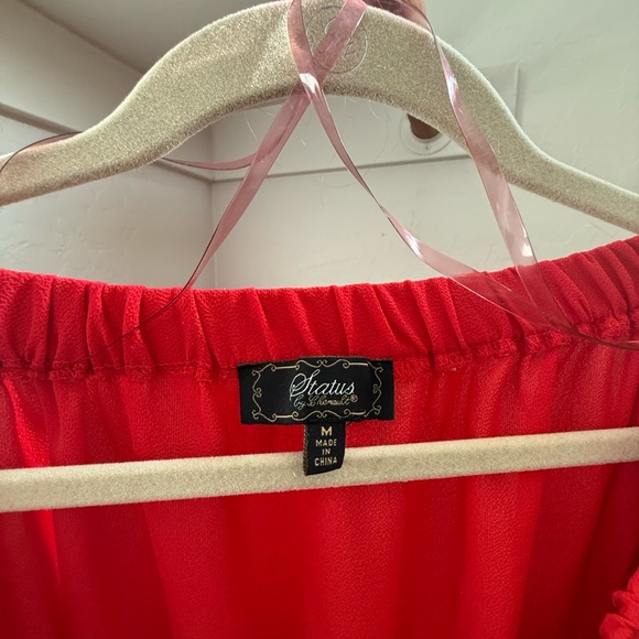 Red Off-Shoulder Women's Top - Picture 3 of 3